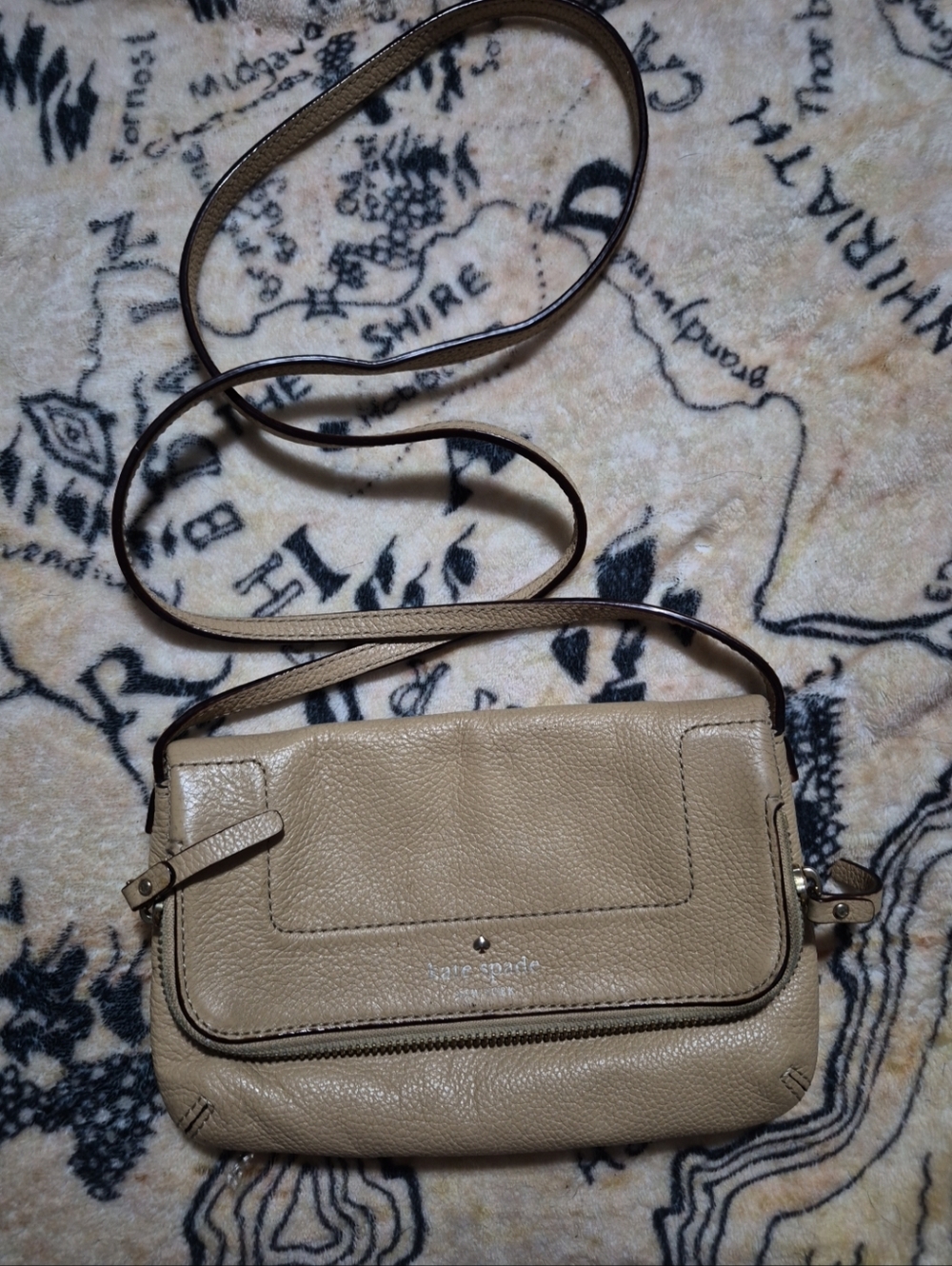Kate Spade New York Mansfield Mariana Pebbled Leather Crossbody Purse Beige